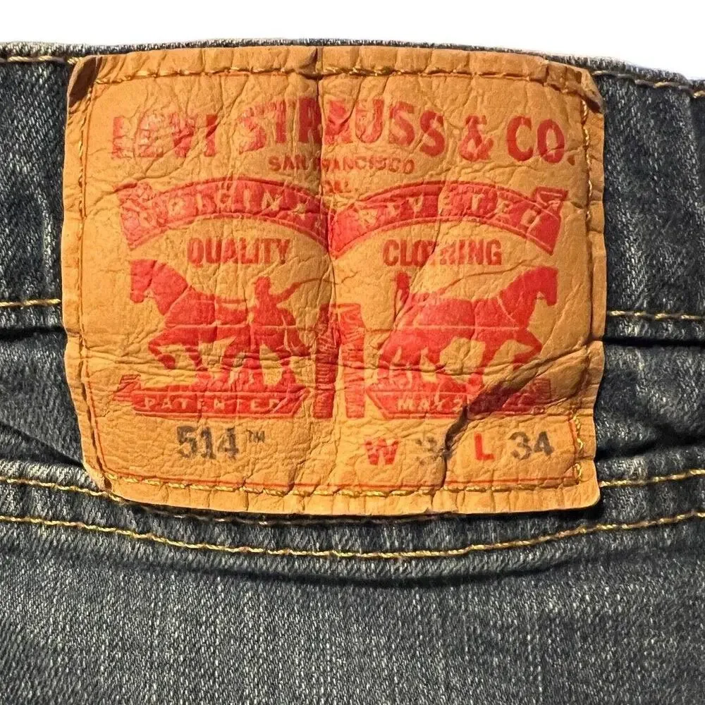 Levi's 514 Mens 36x32.5 Classic Straight Leg Jeans Medium Wash Blue Denim